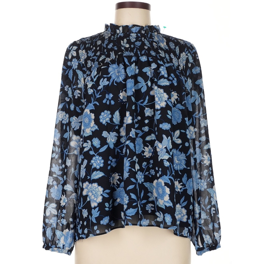 New J. Crew Black and Blue Floral Blouse Lined . Size M
